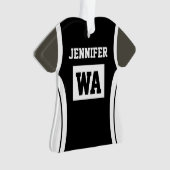 Gepersonaliseerde zwarte netball uniform donkere h ornament (voorkant)