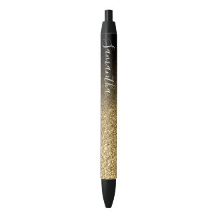 Gepersonaliseerde zwarte ombre Faux Gold Glitter Zwarte Inkt Pen
