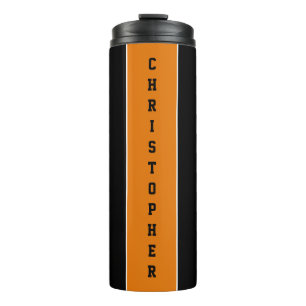 Gepersonaliseerde zwarte Oranje streep thermische  Thermosbeker