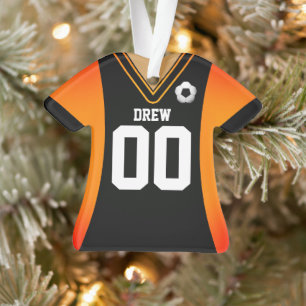 Gepersonaliseerde zwarte/Oranje Voetbal Jersey Orn Ornament