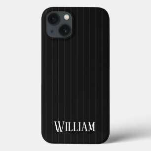 Gepersonaliseerde zwarte pinstripes Hoesje-Mate iP iPhone 13 Hoesje