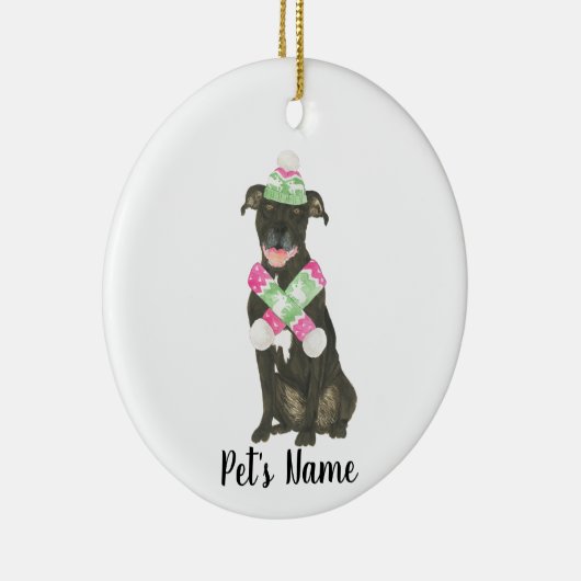 Gepersonaliseerde Zwarte Pitbull Staffy Roze Groen Keramisch Ornament (Rechts)