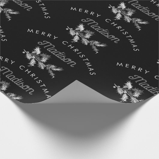 Gepersonaliseerde zwarte retro Merry Christmas Mon Cadeaupapier (Hoek)