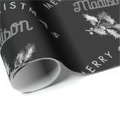 Gepersonaliseerde zwarte retro Merry Christmas Mon Cadeaupapier (Rol Hoek)