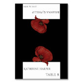 Gepersonaliseerde zwarte rode bloemenbruiloft plaa kaart (Voorkant)