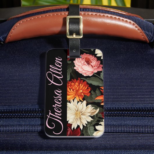 Gepersonaliseerde zwarte & roze bagagelabel (Voorkant Insitu 2)