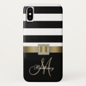 Gepersonaliseerde zwarte strepen Gold-monogram Case-Mate iPhone Case (Achterkant)