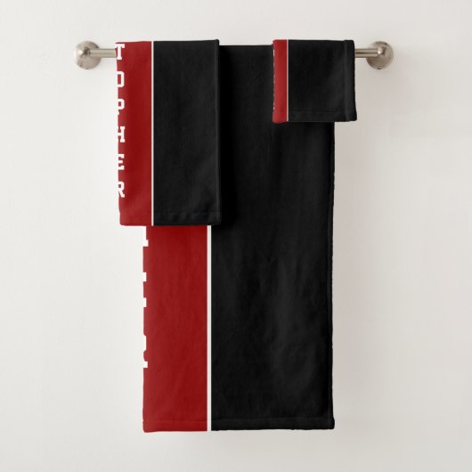 Gepersonaliseerde zwarte stripteath-handdoekset bad handdoek (Insitu)