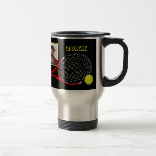 Gepersonaliseerde zwarte Tennis foto tumbler Reisbeker