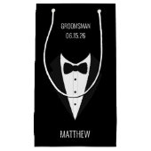 Gepersonaliseerde zwarte Tuxedo bruiloft Groomsmen Klein Cadeauzakje (Voorkant)