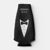 Gepersonaliseerde zwarte Tuxedo Groomsmen Flesjeskoeler (Voorkant)