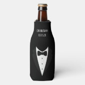 Gepersonaliseerde zwarte Tuxedo Groomsmen Flesjeskoeler (Fles Voorkant)