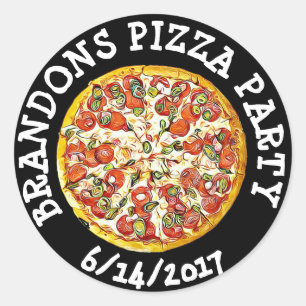 Gepersonaliseerde zwarte verjaardags pizza party S Ronde Sticker