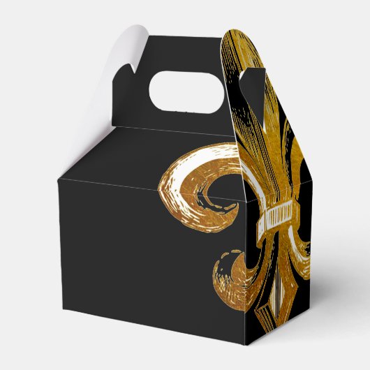 GEPERSONALISEERDE ZWARTE WIT EN GOLD FLEUR DE LIS BEDANKDOOSJES (Achterkant)