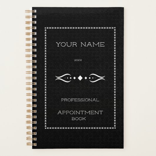 Gepersonaliseerde zwarte witte afspraak boekontwer planner (Voorkant)