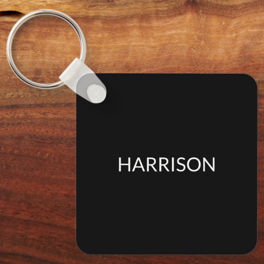 Gepersonaliseerde zwarte witte contactgegevens van sleutelhanger (Voorkant)