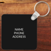 Gepersonaliseerde zwarte witte contactgegevens van sleutelhanger (Achterkant)