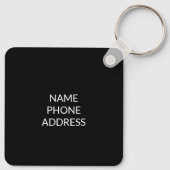 Gepersonaliseerde zwarte witte contactgegevens van sleutelhanger (Achterkant)