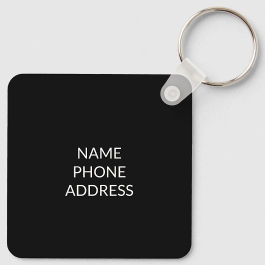 Gepersonaliseerde zwarte witte contactgegevens van sleutelhanger (Achterkant)