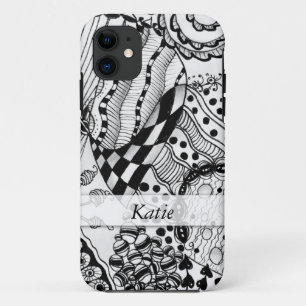 Gepersonaliseerde Zwarte & Witte Doodled, iPhone 11 Hoesje