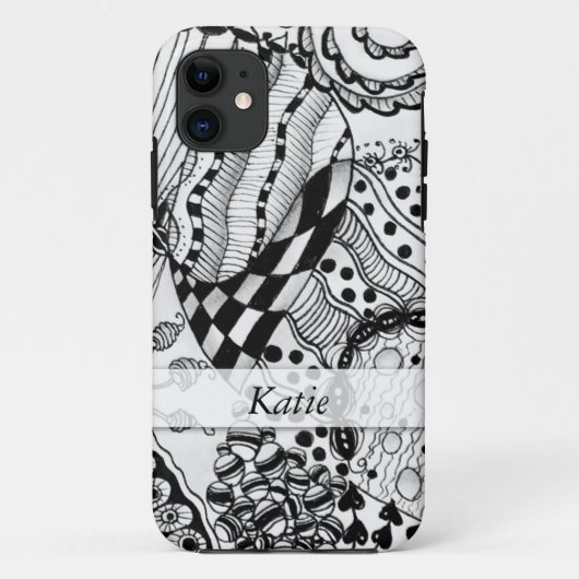 Gepersonaliseerde Zwarte & Witte Doodled, Case-Mate iPhone Case (Achterkant)
