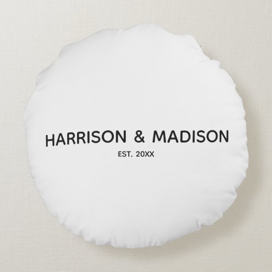 Gepersonaliseerde zwarte witte paren naam datum br rond kussen (Achterkant)