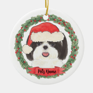 Gepersonaliseerde zwarte & witte sjiitische Tzu Keramisch Ornament