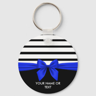 Gepersonaliseerde zwarte witte strepe kerstblauwe  sleutelhanger