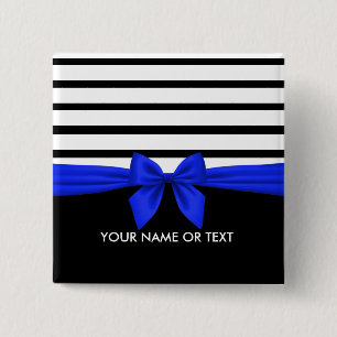 Gepersonaliseerde zwarte witte strepe kerstblauwe vierkante button 5,1 cm