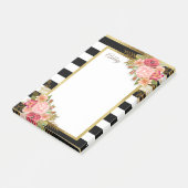 Gepersonaliseerde zwarte witte strepen Roze gouden Post-it® Notes (Schuin)