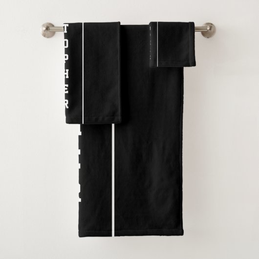 Gepersonaliseerde zwarte Witte Stripes Bath-handdo Bad Handdoek (Insitu)