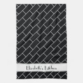 Gepersonaliseerde zwarte witte Subway Tegel Brick Theedoek (Verticaal)