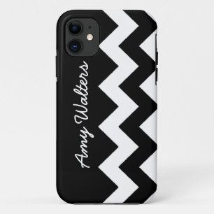 gepersonaliseerde zwarte/witte zigzag iPhone 11 hoesje