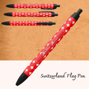 Gepersonaliseerde Zwitserse pen, Zwitserse vlag, Z Zwarte Inkt Pen