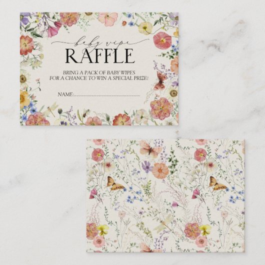 Geperst Wildflower Baby Wipe Raffle Informatiekaartje (Voorkant / Achterkant)