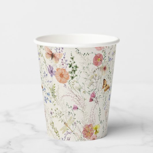 Geperst Wildflower Bloemen Vrijgezellenfeest Papieren Bekers (Achterkant)