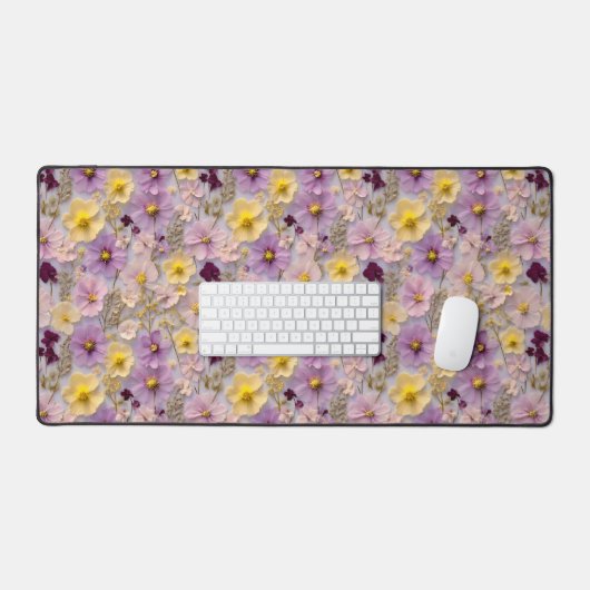 Geperste Bloem Patroon Pastel Wildflower Design Bureaumat (Keyboard & Muis)
