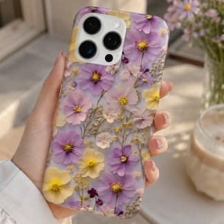 Geperste Bloem Patroon Pastel Wildflower Design iPhone 16 Pro Max Hoesje