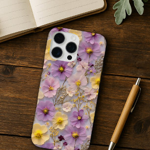 Geperste Bloem Patroon Pastel Wildflower Design iPhone 16 Pro Max Hoesje
