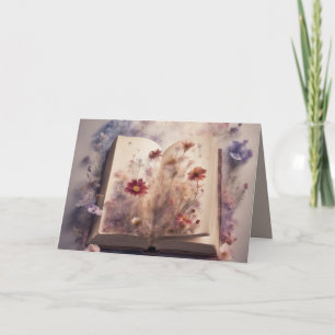 Geperste bloemen die uit een boek groeien Verjaard Kaart