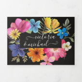 Geperste bloemen Donker Moody bruiloft Drieluik Uitnodiging (Cover)