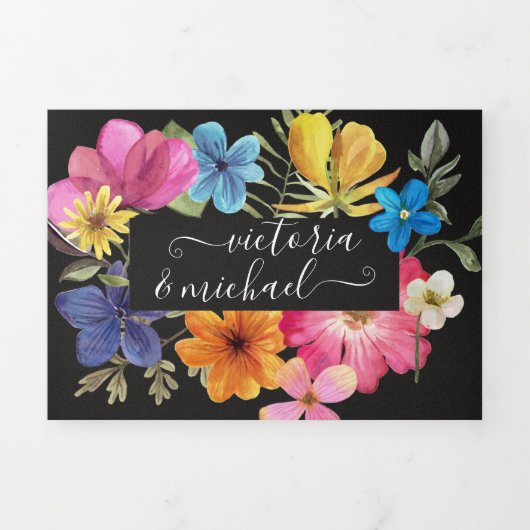 Geperste bloemen Donker Moody bruiloft Drieluik Uitnodiging (Cover)