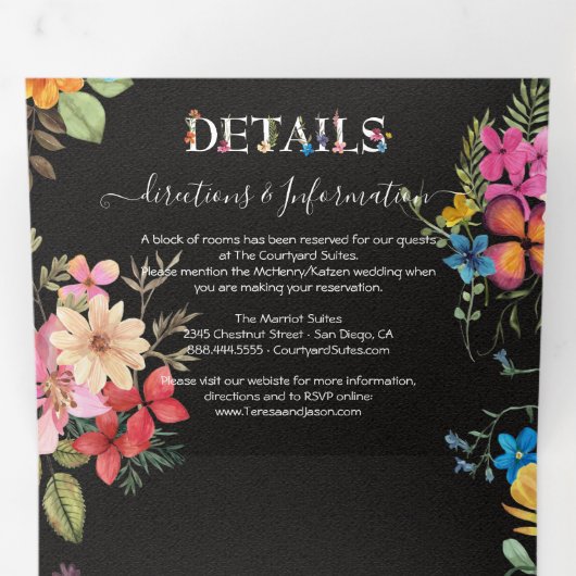 Geperste bloemen Donker Moody bruiloft Drieluik Uitnodiging (Binnenzijde eerst)