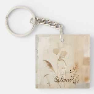 Geperste Bloemen en Gras Sleutelhanger