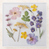 Geperste Bloemen Glazen Onderzetter (Voorkant)