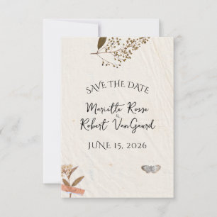 Geperste bloemen Natuurlijke en eenvoudige bruilof Save The Date
