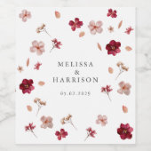 Geperste Rode Roze en Crème, bloemige Trouw Wijn Etiket (Enkel label)