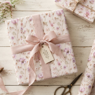 Geperste Wilde Bloemen in Pastelroze met 3D-effect Inpakpapier Vel