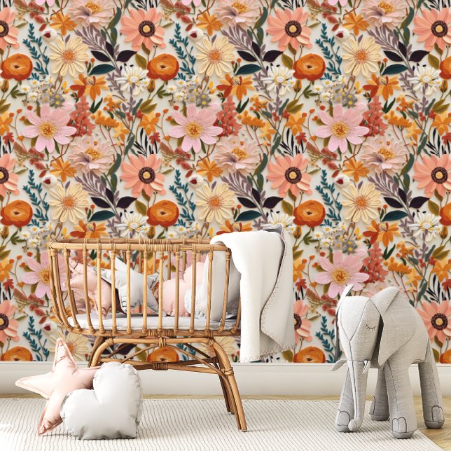 Geperste Wildflower Bold Botanical Behang (Creator heeft geüpload)