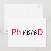 Gephinded, woordkunst, tekstontwerp voor promovend aankondigingskaart (Voorkant / Achterkant)